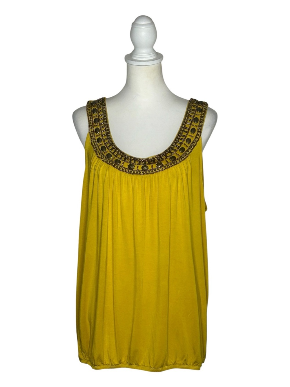 Grace Elements Mustard Yellow Beaded Scoop Neck Tank Top EUC Sz XXL Boho Y2K